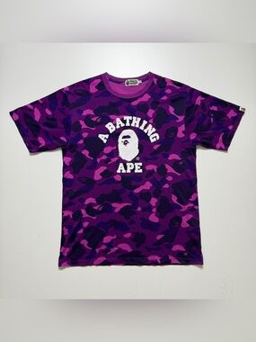 Bape College Camo Short Sleeve T-Shirt Mens XL Purple Japan Y2K